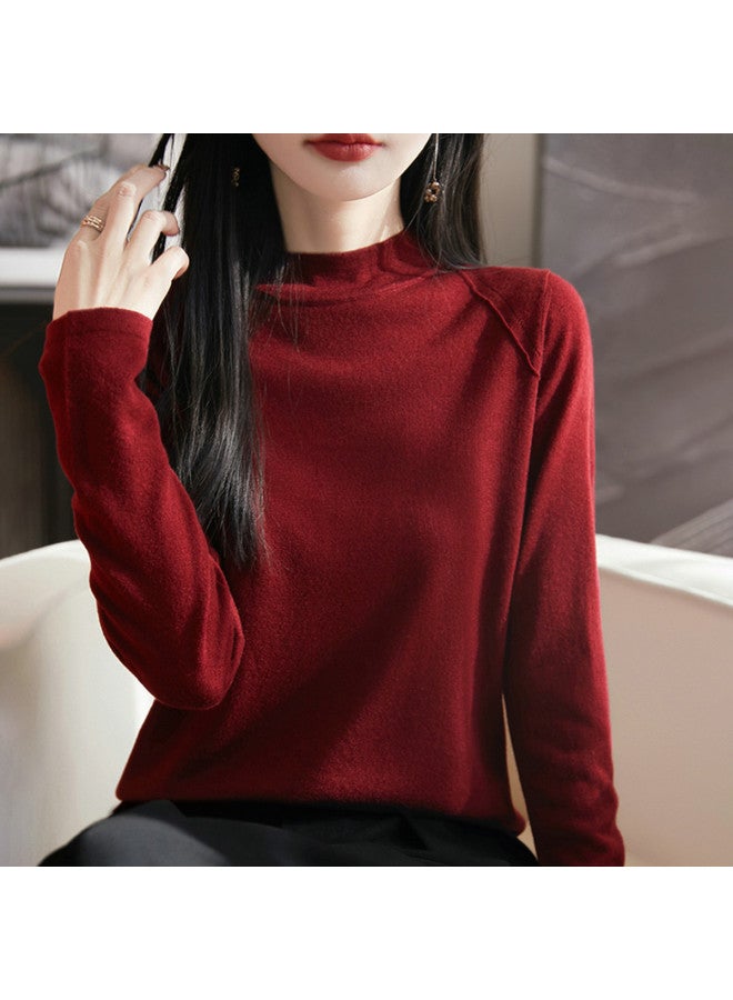 MEIBIAO Semi-Turtle Neck Solid Color Knitted Sweater Base Layer Series Warm Women'S Top Autumn Winter Breathable - Image 3