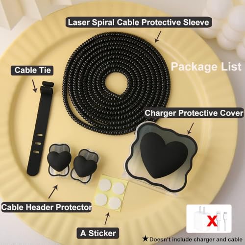 VNJ ACCESSORIES Protective Charger Case for iPhone 18W 20W iPhone 17 16 15 14 13 12 11 Pro Max Charging Cable Charger Protective Cover Data Cable Protective Sleeve-Black Heart Multicolor - Image 2