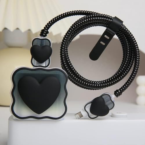 VNJ ACCESSORIES Protective Charger Case for iPhone 18W 20W iPhone 17 16 15 14 13 12 11 Pro Max Charging Cable Charger Protective Cover Data Cable Protective Sleeve-Black Heart Multicolor - Image 4