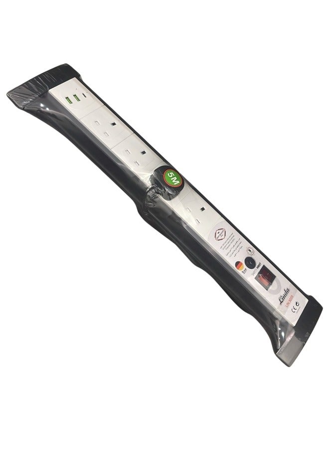 5 Meter Power Extension Cord With 13A Fuse Button And Reset Function,5meter Power Strip Has 2USB 1PD Type C & 4UK Power Socket,13A Heavy Duty Extension Lead Surge Protection Extension Socket with safety shutter for Home,Office,Travel And More (5Meter) (White And Black) - Image 2