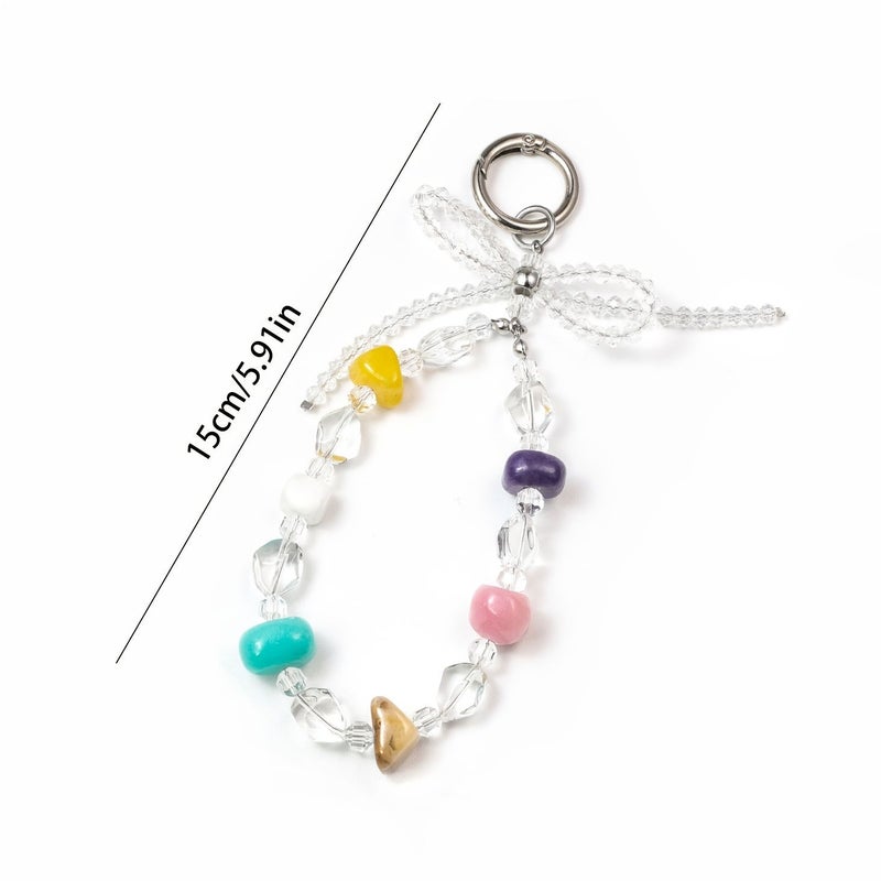 Crystal Butterfly Tiger Eye Bead Bag Charm With Ceramic Flower DIY Wallet Accessory - Image 4