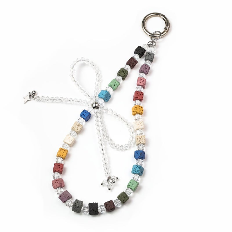 Crystal Butterfly Tiger Eye Bead Bag Charm With Ceramic Flower DIY Wallet Accessory - Image 2