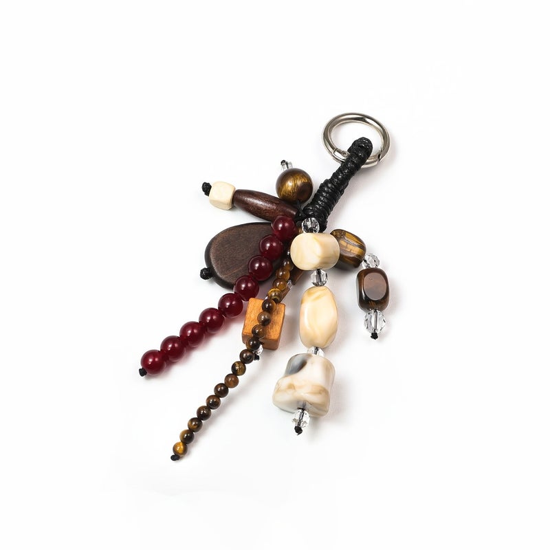 Crystal Butterfly Tiger Eye Bead Bag Charm With Ceramic Flower DIY Wallet Accessory - Image 5