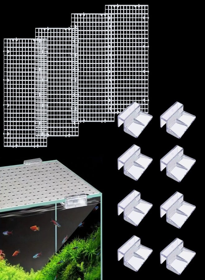 VAYINATO® White Plastic Divider Panel Separator Grid Isolation Board and Aquarium Fish Tank Glass Clossing Top Lid Cover Support Clip Clamp (4 Egg Crate / 8 Acrylic Clear Clips Holder, 6mm) - Image 1