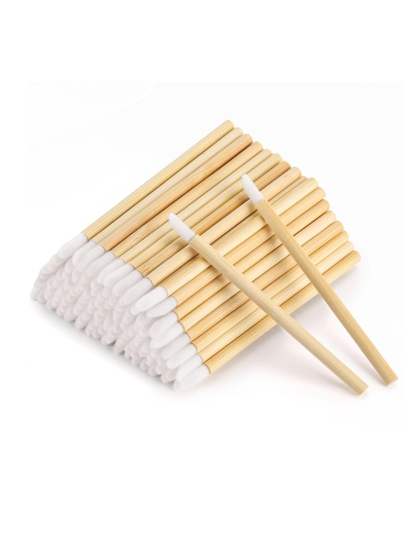Tecbeauty 100pcs Disposable Bamboo Handle Lip Brushes Lipstick Lip Gloss Wands Applicator Makeup Tool  - Image 1