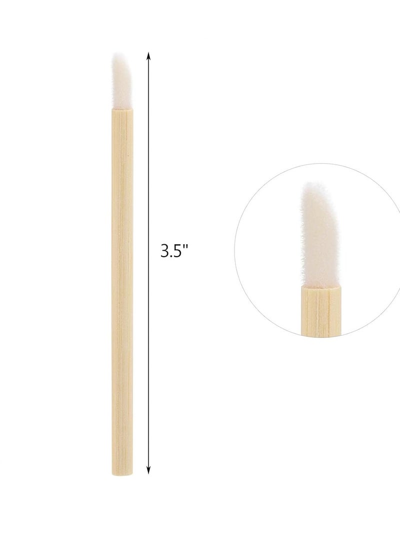 Tecbeauty 100pcs Disposable Bamboo Handle Lip Brushes Lipstick Lip Gloss Wands Applicator Makeup Tool  - Image 3