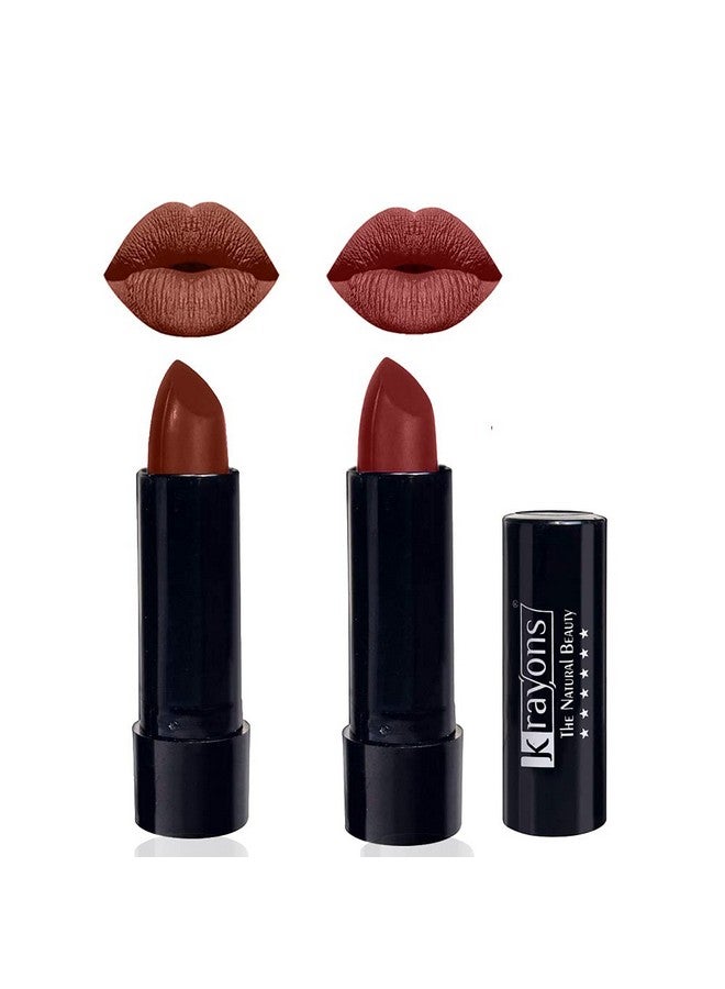 Krayons Cute Pop Matte Lipstick, Waterproof, Longlasting, Chocolate Mocha, Cherry Maroon, 3.5gm Each (Pack of 2) - Image 1