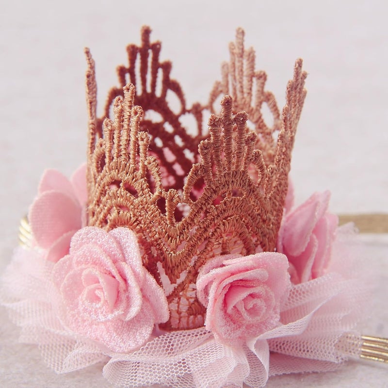 Nishine Lace Crown Headband for Baby Girls Birthday Party Photography Gift Pink - Image 4