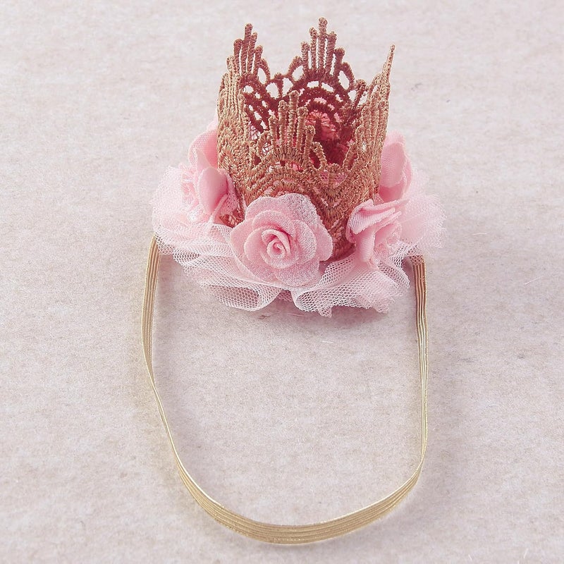 Nishine Lace Crown Headband for Baby Girls Birthday Party Photography Gift Pink - Image 2