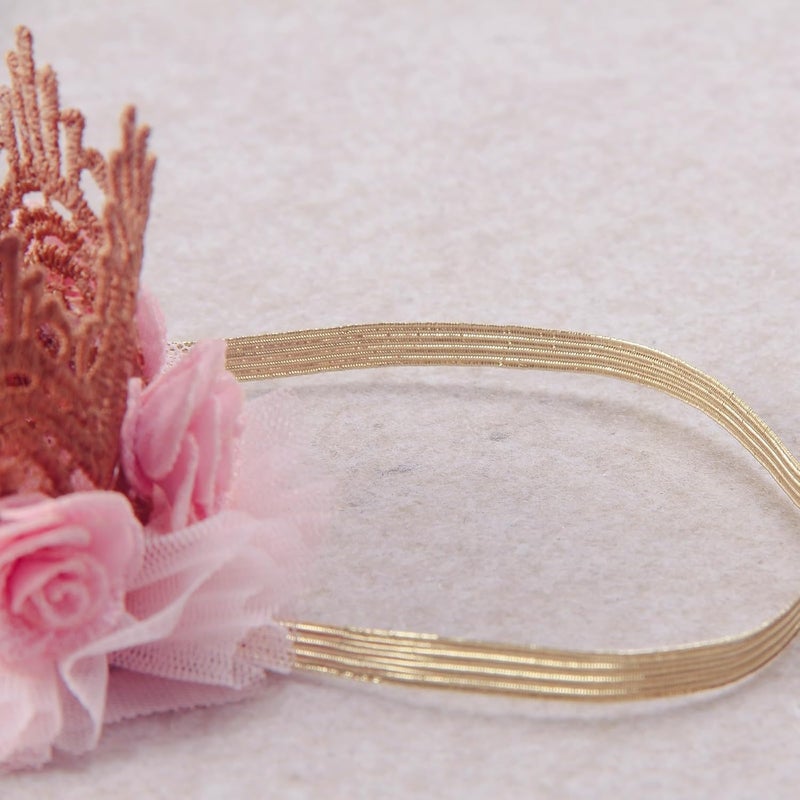 Nishine Lace Crown Headband for Baby Girls Birthday Party Photography Gift Pink - Image 5