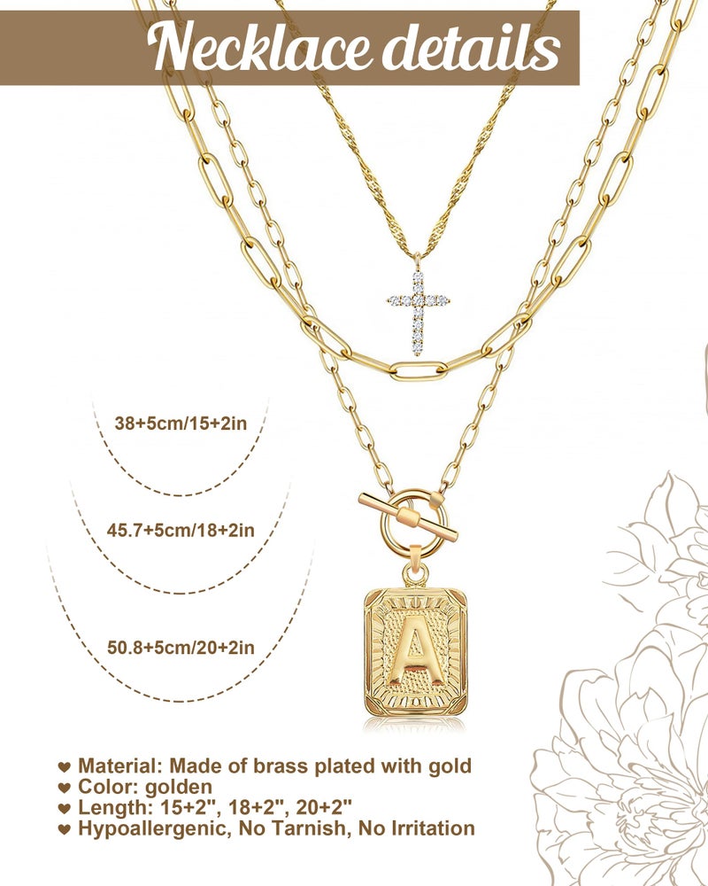 MJartoria Layered Initial Necklaces for Women Trendy, 14K Gold Plated Brass Simple Cross Choker Square Letter Pendant Necklace, Paperclip Chain Necklaces Jewelry (A., Gold) - Image 5