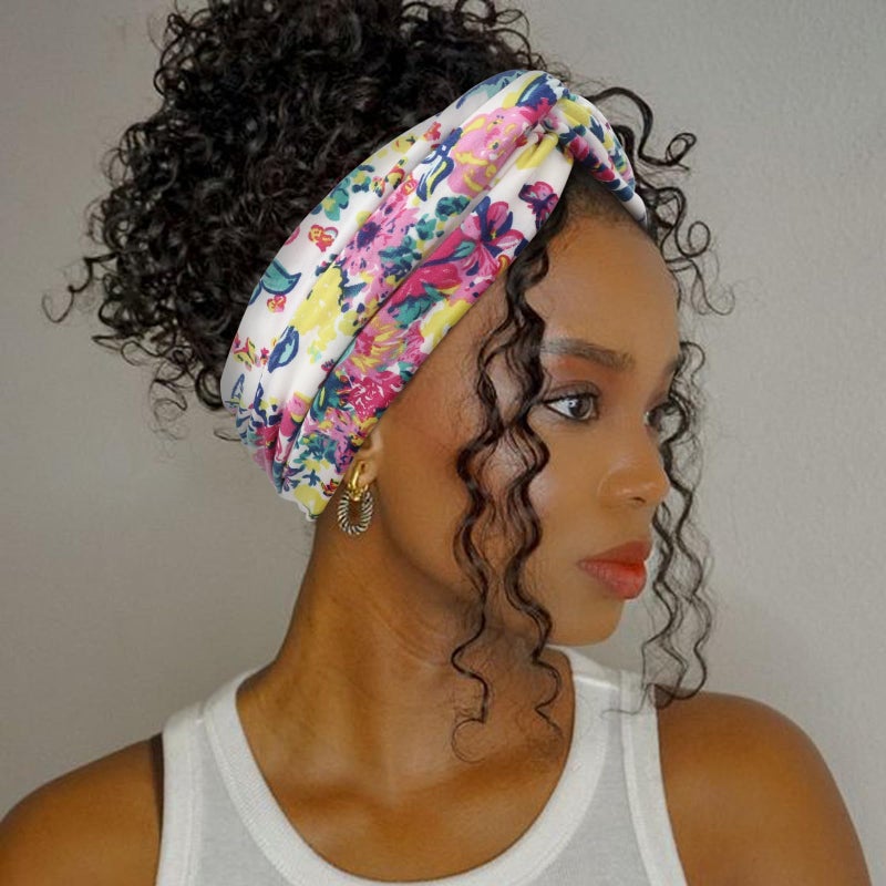 DRESHOW 6 Pack Boho Non-Slip Headbands for Women Girls Yoga Workout Running Knotted Turban Floral Printed Elastic Head Wrap - Image 4