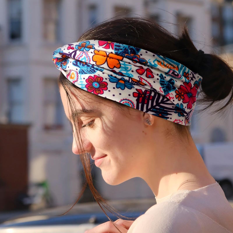 DRESHOW 6 Pack Boho Non-Slip Headbands for Women Girls Yoga Workout Running Knotted Turban Floral Printed Elastic Head Wrap - Image 3