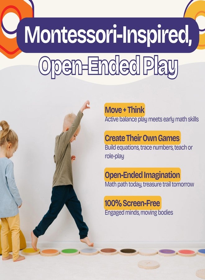 ComfyBumpy Wooden Stepping Stones for Kids | Set of 13 Montessori Stepping Stones for Toddlers - Double-Sided Stepping Stone Kit with Colors, Engraved Numbers and Shapes for Balance & Sensory Play - Image 4