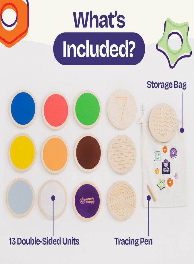 ComfyBumpy Wooden Stepping Stones for Kids | Set of 13 Montessori Stepping Stones for Toddlers - Double-Sided Stepping Stone Kit with Colors, Engraved Numbers and Shapes for Balance & Sensory Play - Image 3