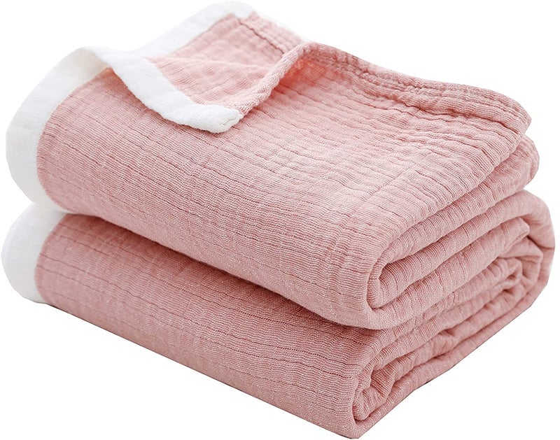 SE SOFTEXLY Muslin Throw Blanket 100 Cotton Blankets for Adults and Baby 4Layer Soft Breathable Bed Throw Blankets All SeasonTwin Blanket 60x80Coral Pink