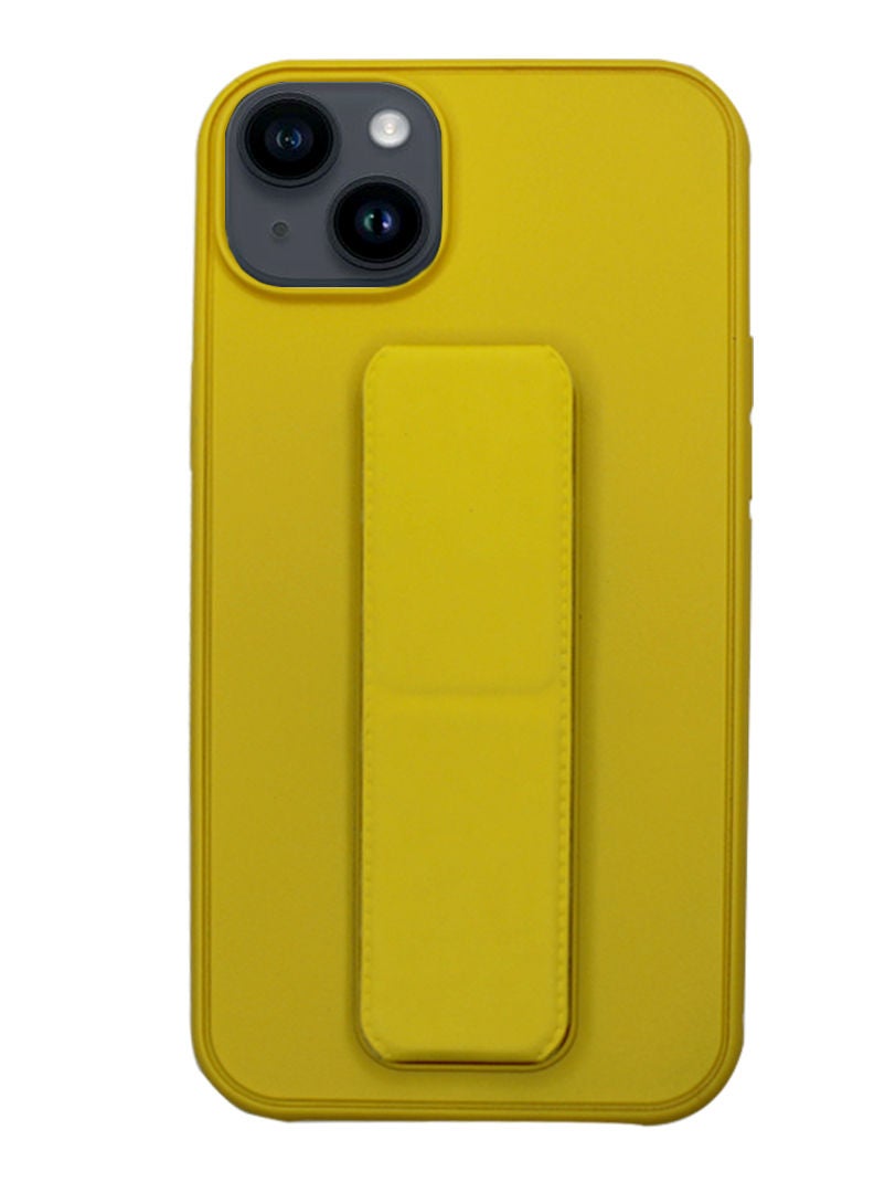 Theodor Fully Covered With Finger Grip Stand Holder Anti Slip Shockproof Protective Case Cover For Apple iPhone 14 Yellow
