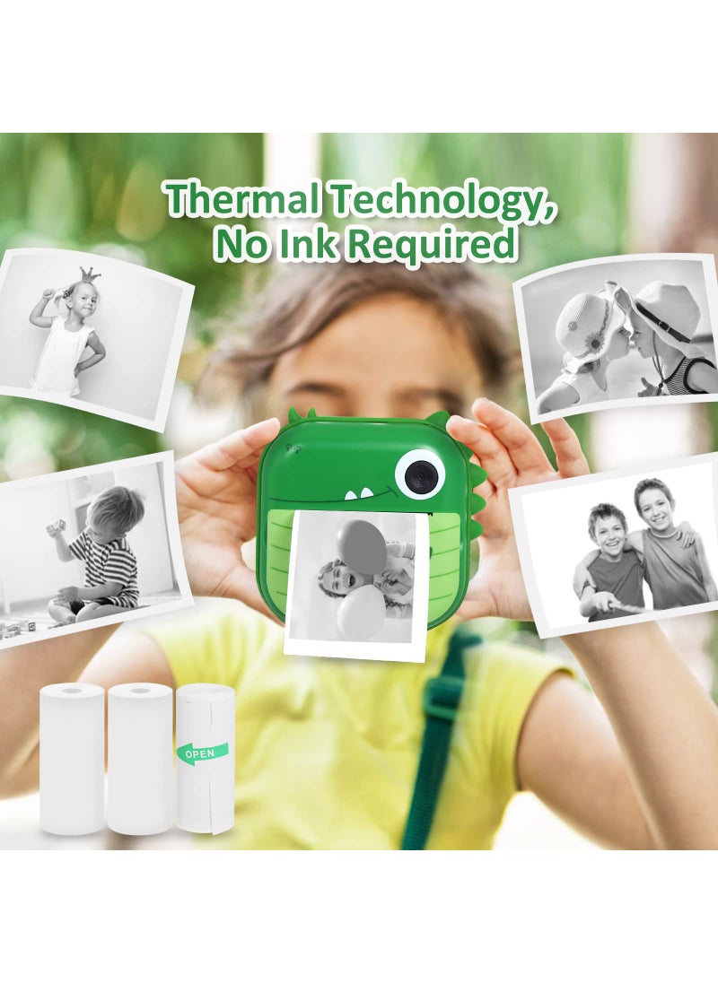 AURTEC AURTEC Instant Camera for Kids, Mini Thermal Printing Camera, No Ink Required, 48MP Dual Camera,1080P HD Video, 32G TF Card, 3 Print Paper, 2.4 Inch Color Screen, Cute Animal Cartoon Design, Dinosaur  - Image 4