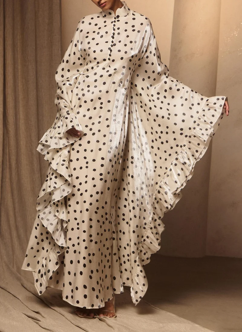 ليتشي فستان ماكسي منقط بأكمام مكشكشة