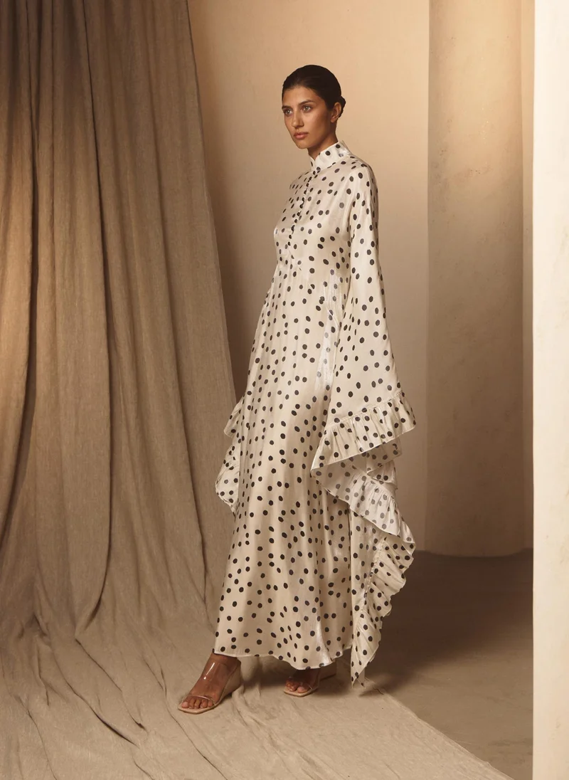 Lichi  Polka dot maxi dress with ruffles on the sleeves for Women | Best Price UAE