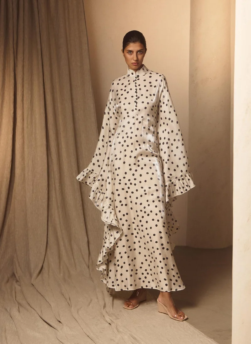 Lichi  Polka dot maxi dress with ruffles on the sleeves for Women | Best Price UAE