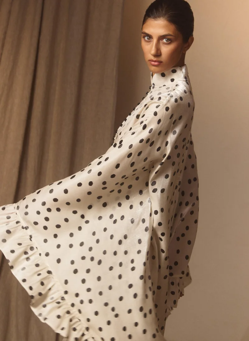 Lichi  Polka dot maxi dress with ruffles on the sleeves for Women | Best Price UAE