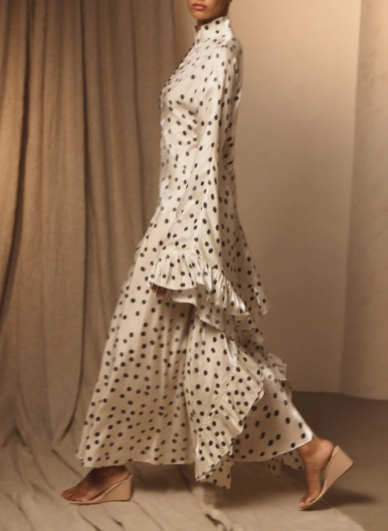 Lichi  Polka dot maxi dress with ruffles on the sleeves for Women | Best Price UAE