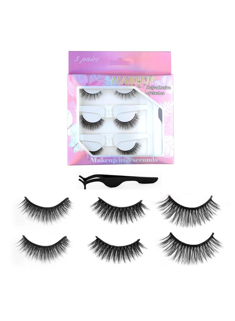 False Eyelashes, 3 Styles Reusable Self Adhesive Eyelashes, No Eyeliner or Glue Needed, Stable False Lashes Natural Look, Stable and Easy to Put On, with Tweezers for Women Girls Gift - Image 1