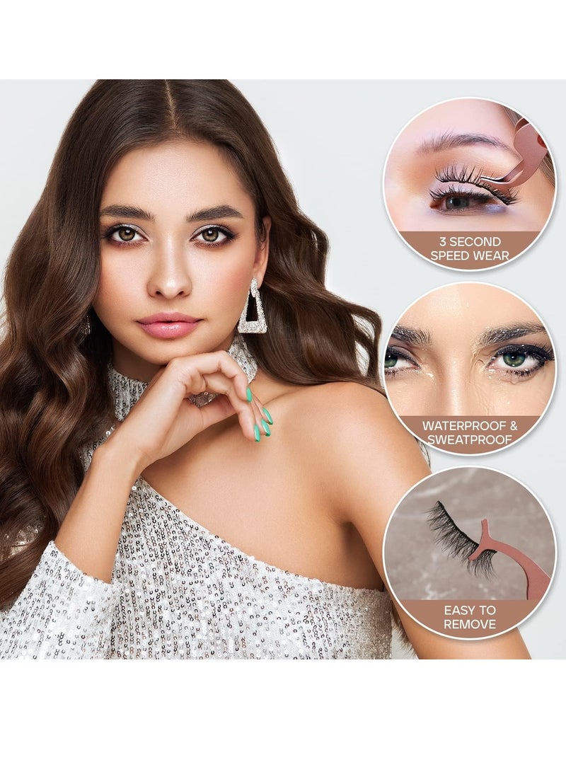 False Eyelashes, 3 Styles Reusable Self Adhesive Eyelashes, No Eyeliner or Glue Needed, Stable False Lashes Natural Look, Stable and Easy to Put On, with Tweezers for Women Girls Gift - Image 4