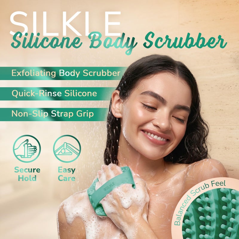 SILKLE Silicone Body Scrubber â€“ Gentle Exfoliating Shower Scrubber for Body & Bath, Silicone Shower Brush & Loofah Alternative â€“ Non-Slip Silicone Body Brush, Quick Dry, Hygienic - Green - Image 2