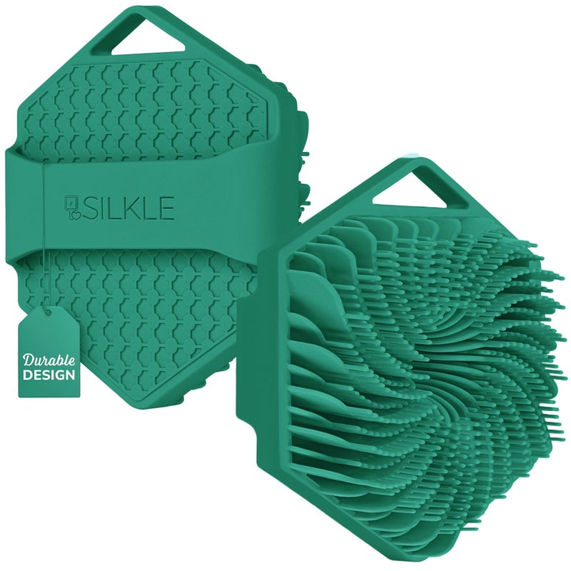 SILKLE Silicone Body Scrubber â€“ Gentle Exfoliating Shower Scrubber for Body & Bath, Silicone Shower Brush & Loofah Alternative â€“ Non-Slip Silicone Body Brush, Quick Dry, Hygienic - Green - Image 1