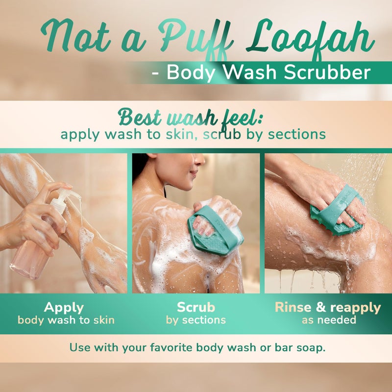 SILKLE Silicone Body Scrubber â€“ Gentle Exfoliating Shower Scrubber for Body & Bath, Silicone Shower Brush & Loofah Alternative â€“ Non-Slip Silicone Body Brush, Quick Dry, Hygienic - Green - Image 5