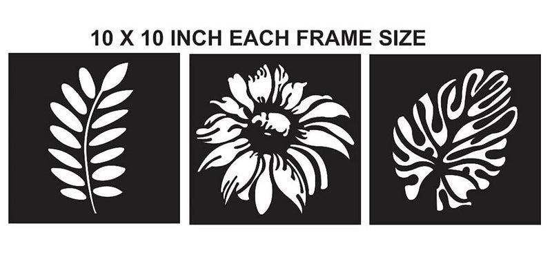 300Sparkles 3 Pcs Set Leaf Pattern Square Design Wooden Wall Decor Hangings Home Decorative Gifts Item Living Room Bed Room Dinning Area Decoration Black - Image 2