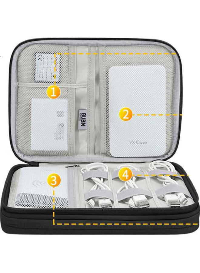 Bubm Cable Storage Pouch For Digital 3C Accessories, Charging Cables, Power Cords, Travel Organizer Bag, Large Double-Layer - Image 1