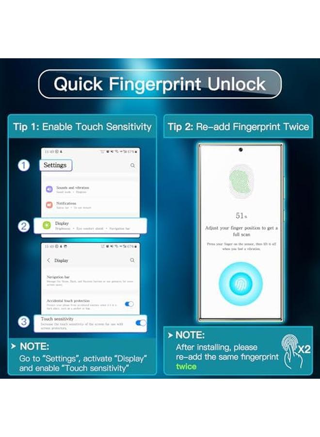 جي تيك واقي شاشة لهاتف Samsung Galaxy S24 Ultra 5G مقاس 6.8 بوصة مع واقي عدسة الكاميرا وفيلم زجاجي مقوى وأداة تثبيت سهلة ومتوافق مع معرف بصمة الإصبع وشفاف عالي الدقة، عبوتان لكل منهما - Image 2