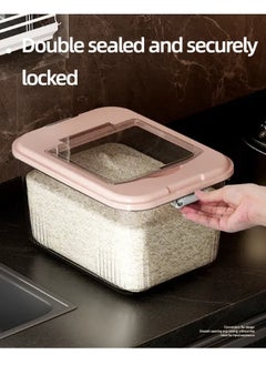 Reelyo Rice Bucket, Clear Plastic Grain Bucket with Measuring Cup, Sealed Household Grain Storage Bucket Transparent Square Rice Storage Box Kitchen Rice Bucket Grain Cereal Dispenser Sealed Storage Box with Lid  - Image 5