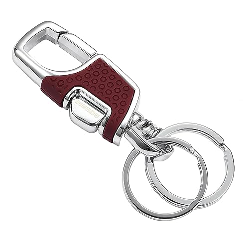 Omuda Stylish Hook Locking Silver Metal Carabiner Double Ring Hook Metal Key Chain for Men & Women - Image 1