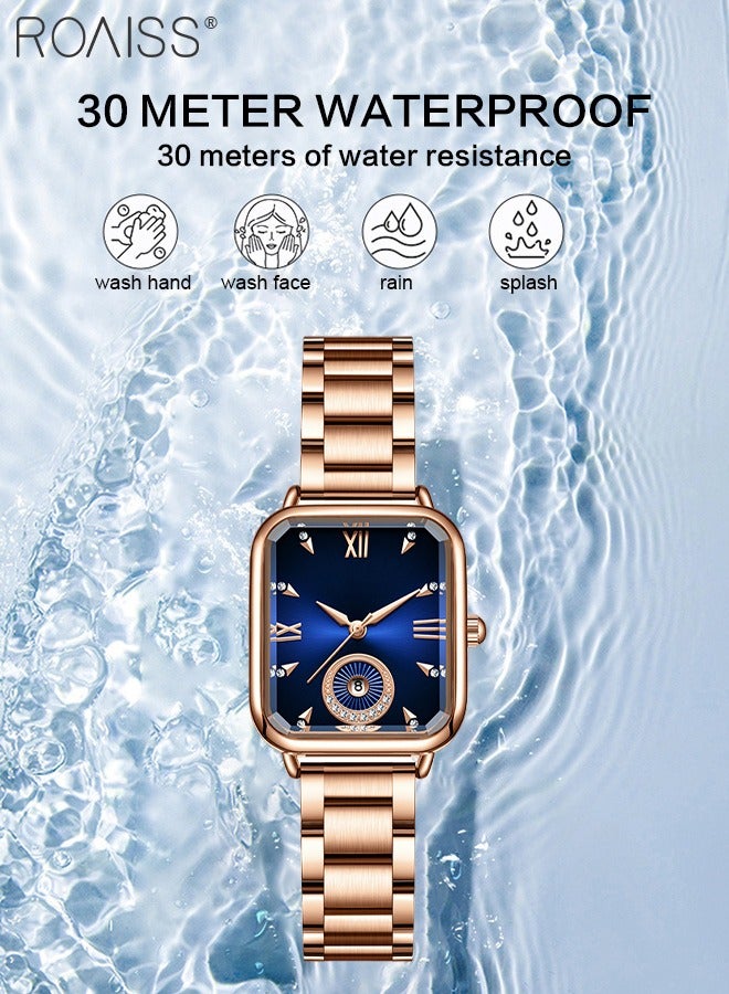 رويس ساعة كوارتز نسائية بحزام من الفولاذ المقاوم للصدأ بقرص مستطيل مزين بأحجار الراين، ساعة يد عصرية بسيطة متطورة مقاومة للماء كهدية للسيدات - Image 5
