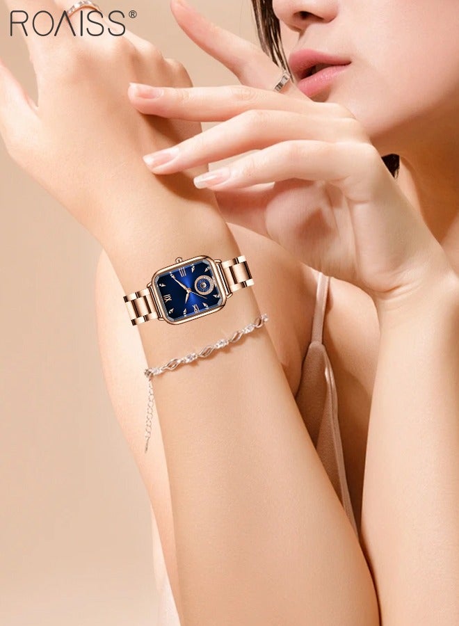 رويس ساعة كوارتز نسائية بحزام من الفولاذ المقاوم للصدأ بقرص مستطيل مزين بأحجار الراين، ساعة يد عصرية بسيطة متطورة مقاومة للماء كهدية للسيدات - Image 2