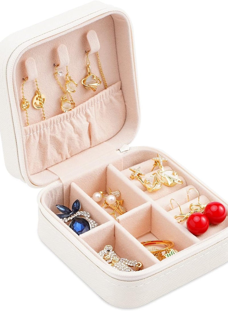 Small Faux Leather Jewelry Storage Organizer, Travel Zipper Lock Jewelry Bag, Small Jewelry Box for Chains, Bracelets, Earrings and Rings (White)  - Image 1
