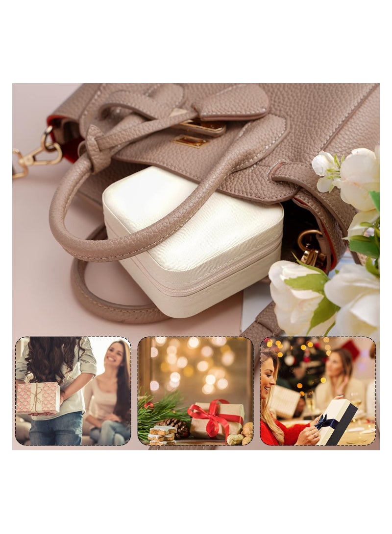 Small Faux Leather Jewelry Storage Organizer, Travel Zipper Lock Jewelry Bag, Small Jewelry Box for Chains, Bracelets, Earrings and Rings (White)  - Image 3