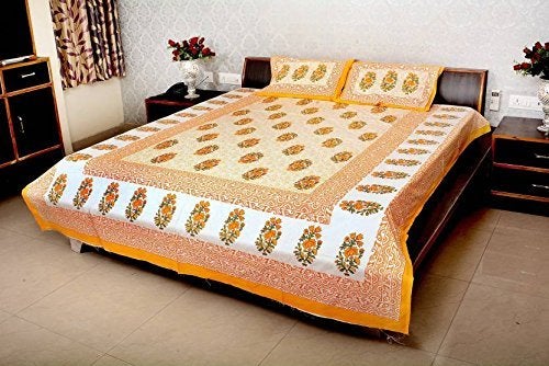 Queenie Bedsheet for Double Bed with 2 Pillow Covers| Cotton bedsheet | Soft & Light-Weight Double bedsheet Set of 1 | 216 x237 cm | 180TC | Jaipuri Print | Ideal for Double Size bedsheet - Image 4