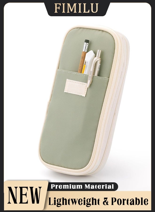 فيميلو ​​مقلمة مدرسية كبيرة عالية الجودة للبنات والأولاد - سعة كبيرة، حافظة أقلام خفيفة الوزن لمستلزمات المدرسة والقرطاسية، مع مساحة واسعة لقلم الرصاص وأدوات الدراسة، مقلميه مقلمية رجالي محفظة ادوات​​ أخضر - Image 1