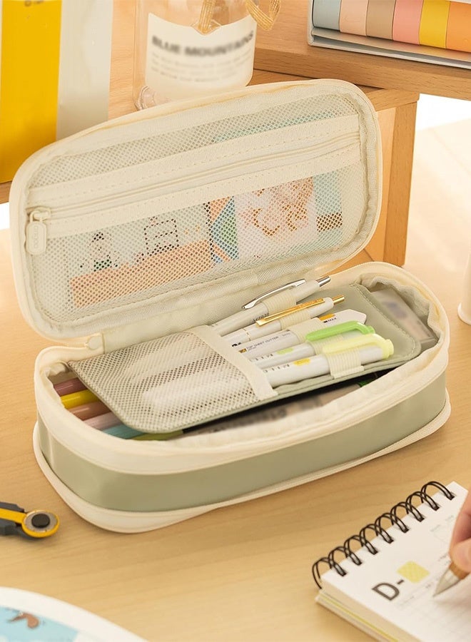فيميلو ​​مقلمة مدرسية كبيرة عالية الجودة للبنات والأولاد - سعة كبيرة، حافظة أقلام خفيفة الوزن لمستلزمات المدرسة والقرطاسية، مع مساحة واسعة لقلم الرصاص وأدوات الدراسة، مقلميه مقلمية رجالي محفظة ادوات​​ أخضر - Image 2