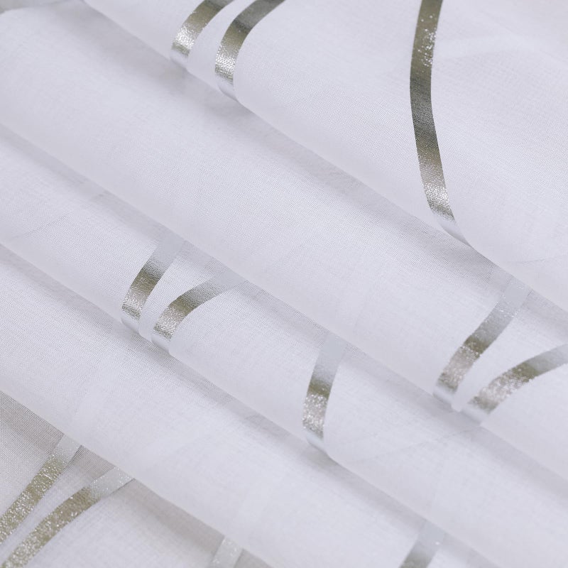 L.Z.E White and Silver Sheer Curtains for Living Room  See Through White Sheer Curtains 84 Inches Long 2 Panels Set  Grommet Transparent Curtains with Elegant Wave Patterns (54"" W x 84"" L) - Image 2