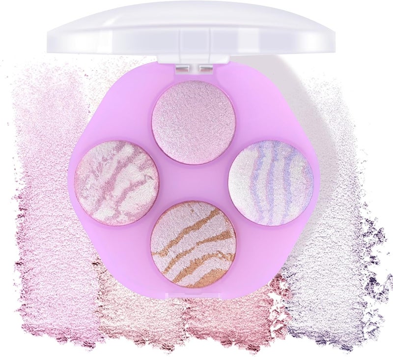 KYDA 4 Colors Baked Makeup Palette Allinone Baked Palette Include Blush Highlighters and Eyeshadows Creating Natural Makeup Look Portable Highly Colored and Longlasting WearingPurple