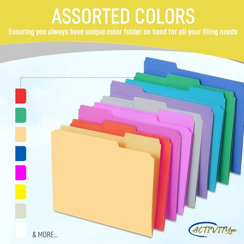 ACTIVITYYA Yellow File Folders, 1/3-Cut Tabs, Letter Size, 12-Pack – Durable Office Filing Folders for Documents, Papers, and Organization - Image 3