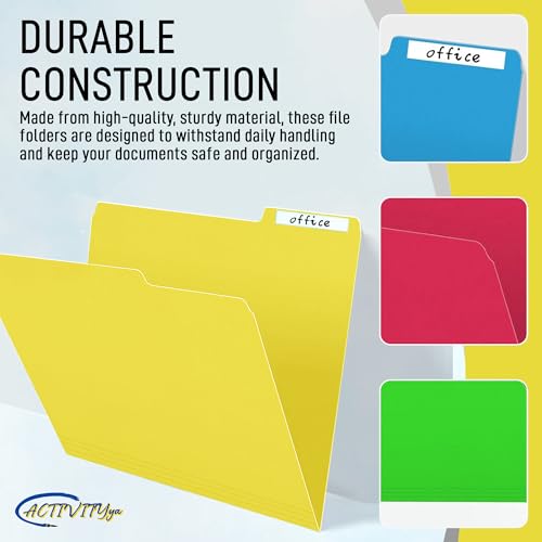 ACTIVITYYA Yellow File Folders, 1/3-Cut Tabs, Letter Size, 12-Pack – Durable Office Filing Folders for Documents, Papers, and Organization - Image 5