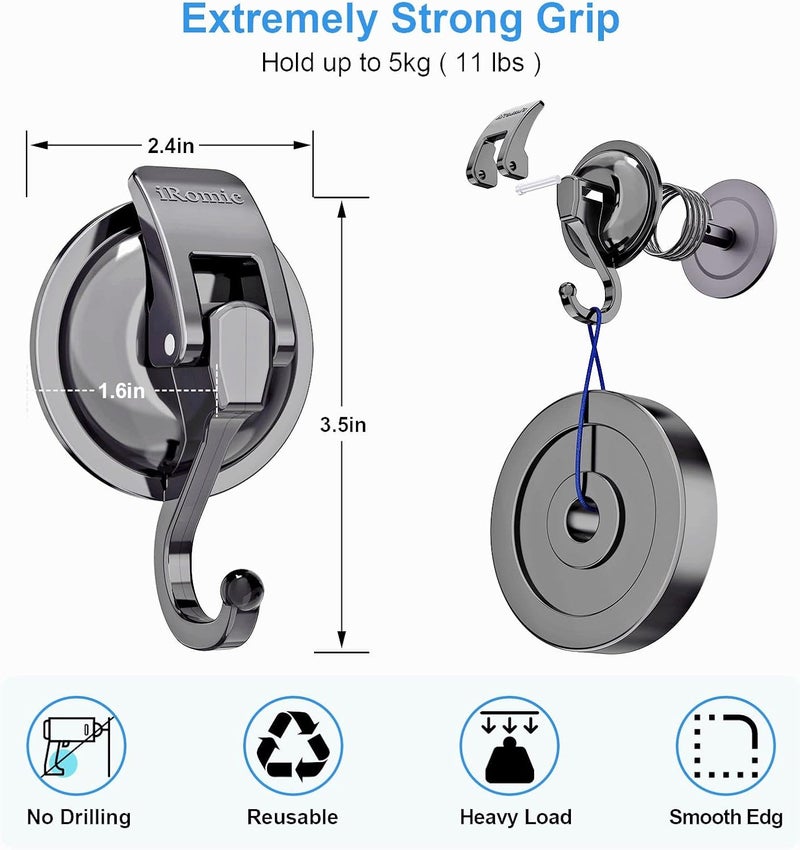 iRomic Heavy Duty Vacuum Suction Cup Hooks (4Pack),Gun Silver - Image 2