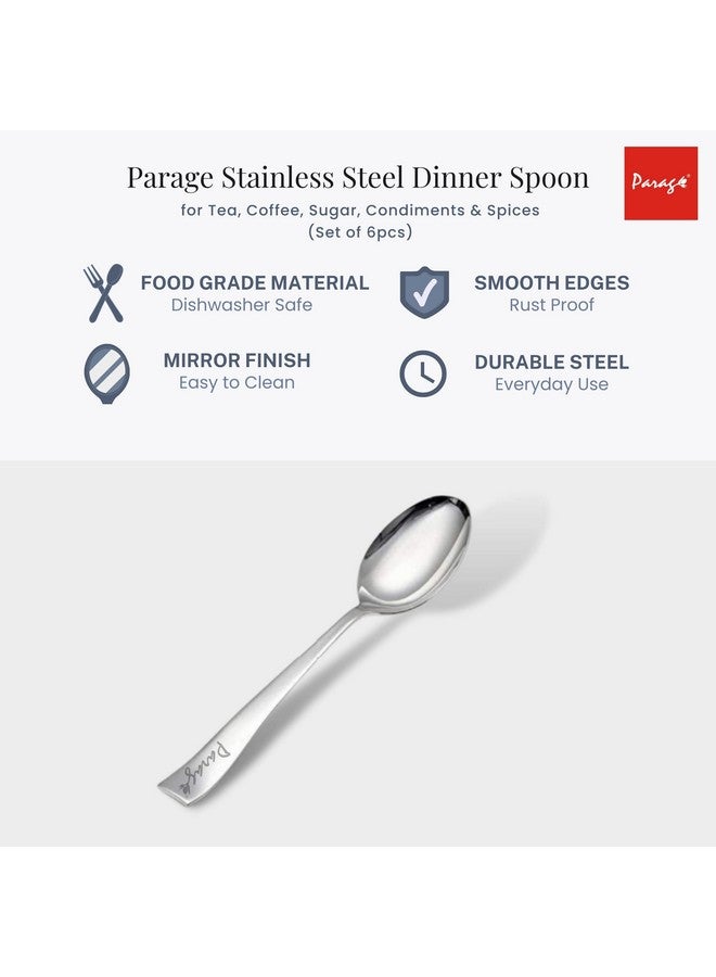 Parage 6 Pieces Stainless Steel Table Spoon Set for Home & Kitchen, 18.5 cm Long, Tea, Coffee, Sugar, Condiments & Spices, Dining Tableware Set, Silver - Image 4